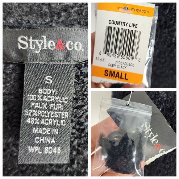 Style & Co Black Vest Sweater Faux Fur Accent Open Front Sleeveless Cardigan S - Picture 2 of 16